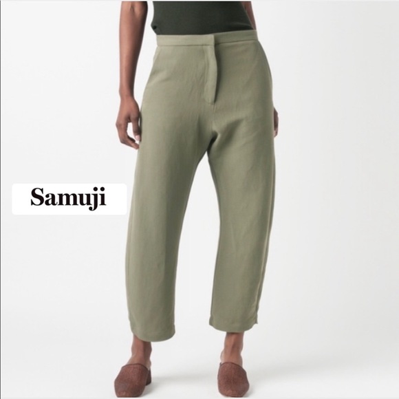 samuji Pants - SAMUJI - Linen Wide Leg trouser Army Green, Small